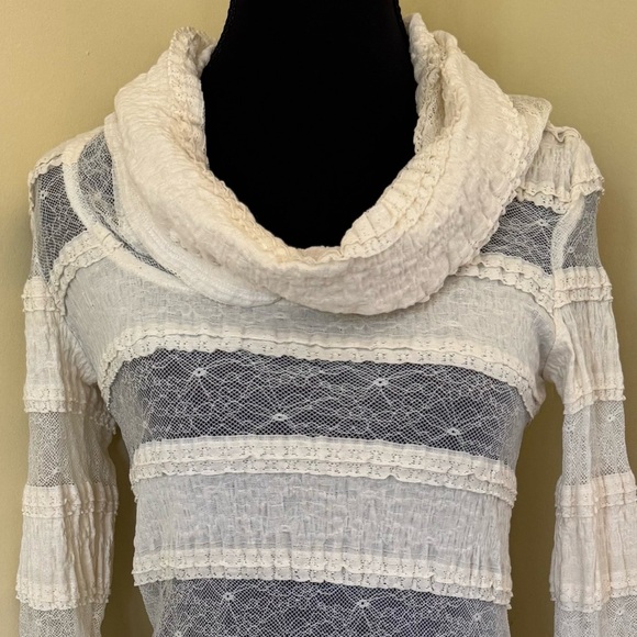 Anthropologie Tiny Pieced Lace Cowlneck Pullover Blouse Top, Cream, Size XS, NWT - Picture 7 of 14